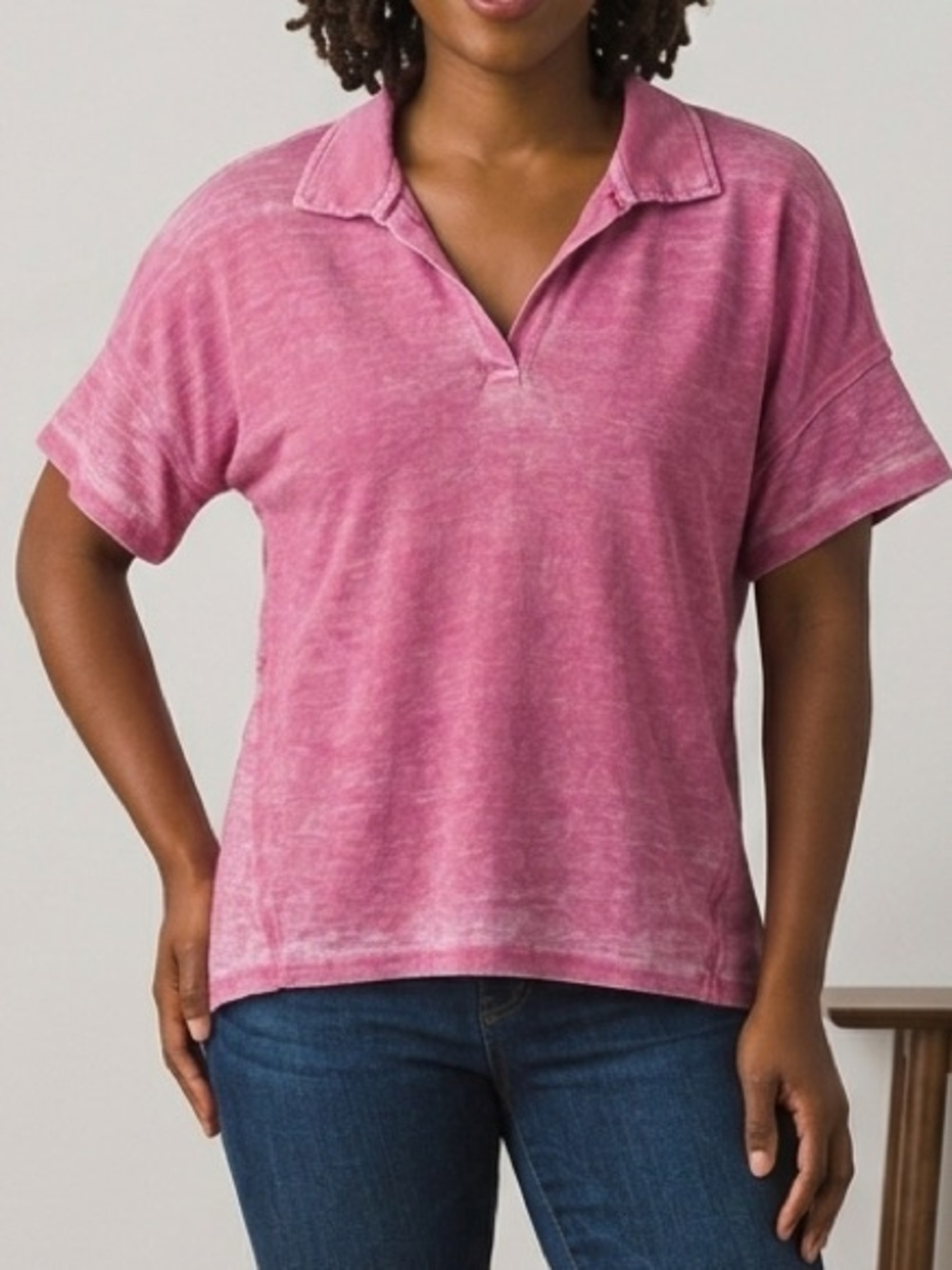 Jane and Delancey Hot Pink V-Neck Short Sleeve Top